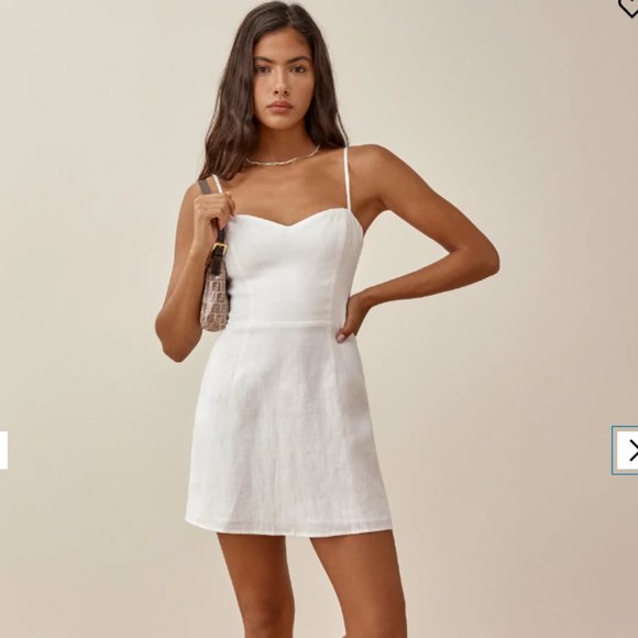 Reformation Roarke Linen Dress in White ASO Kristin Cavallari JLo 2 - Picture 2 of 13